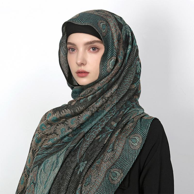 

Мусульманский женский хиджаб шарф жаккардовый шаль кисточки толстый ветрозащитный этнический стиль Аравия женский обертывание дизайнерская роскошная повязка на голову