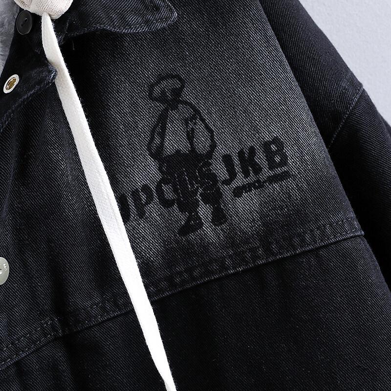 Denim Jacket Men Junior High School Student Autumn Teen Hooded Trendy Breastband Top Large Children's Coat