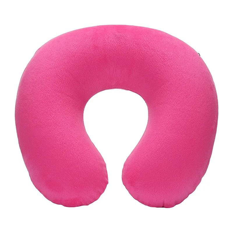 1/4pcs U-shaped Travel Pillow Car Air Flight Office Inflatable Neck Pillow Short Plush Cover PVC Support Headrest