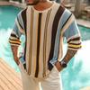 Suéter para Hombre Estampado a Rayas Cuello Redondo Tejido Media Manga Color a Juego Jersey Suelto Elástico Antiencogimiento Hombres Verano Otoño Primavera Suéter