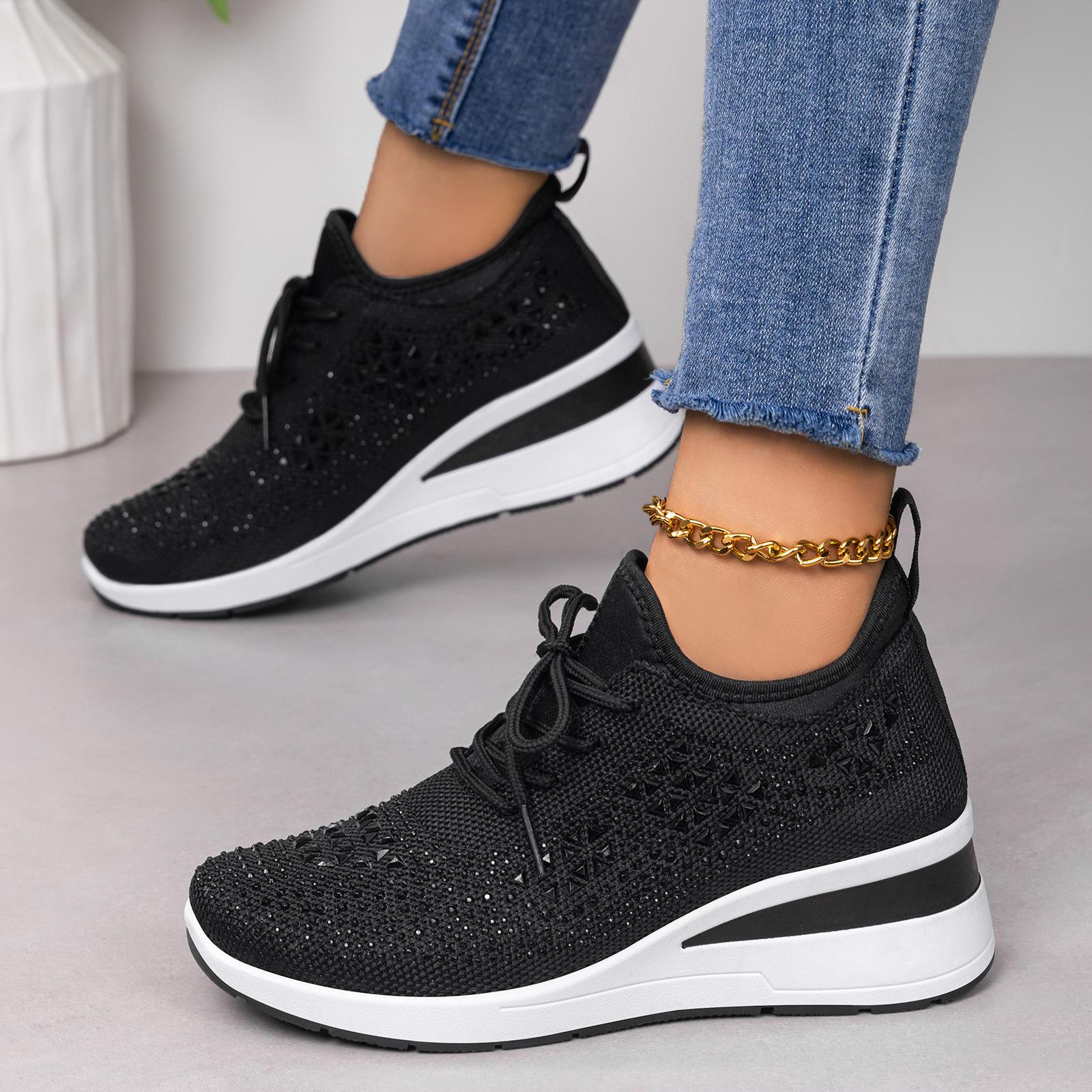 

Summer breathable casual shoes with comfortable mesh and height increasing mom sports shoes 36 чёрный