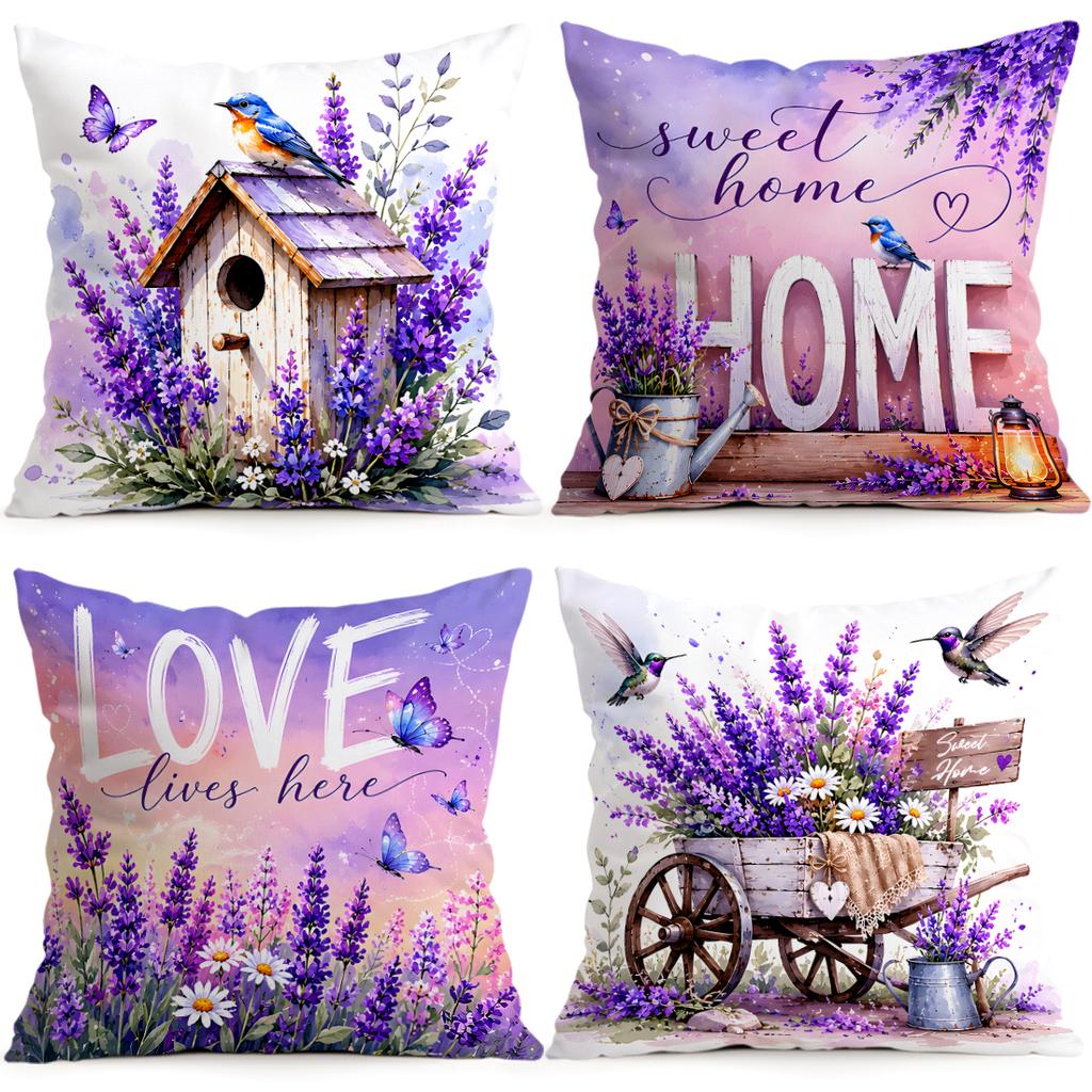 Lavender Flower Language Series Cushions Pillowcase Polyester Cushion Cover Throw Pillow Pillowcover Home Car Sofa Decor