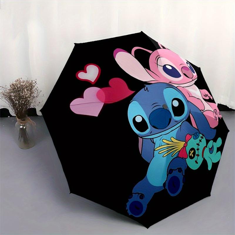 Ombrello Stitch, Love con Apertura e Chiusura Automatica - Ombrello Pieghevole Portatile a 8 Stecche con Manico in Plastica, Adatto per il Tempo Libero e Halloween