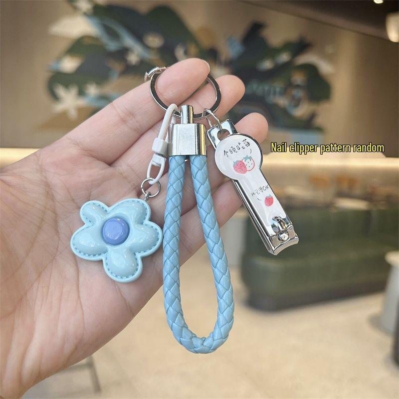 Dopamine Colorful Flower Keychain Set: Girlish Heart Charm, Nail Clipper, Ear Pick Accessories
