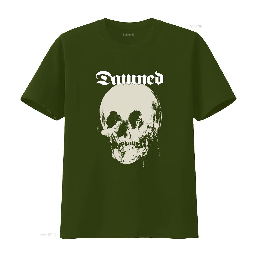 The Damned Skull Print T Shirt Unique Punk Rock Style for Bold Fashion Statements Vintage Washed Streetwear Breathable Casual