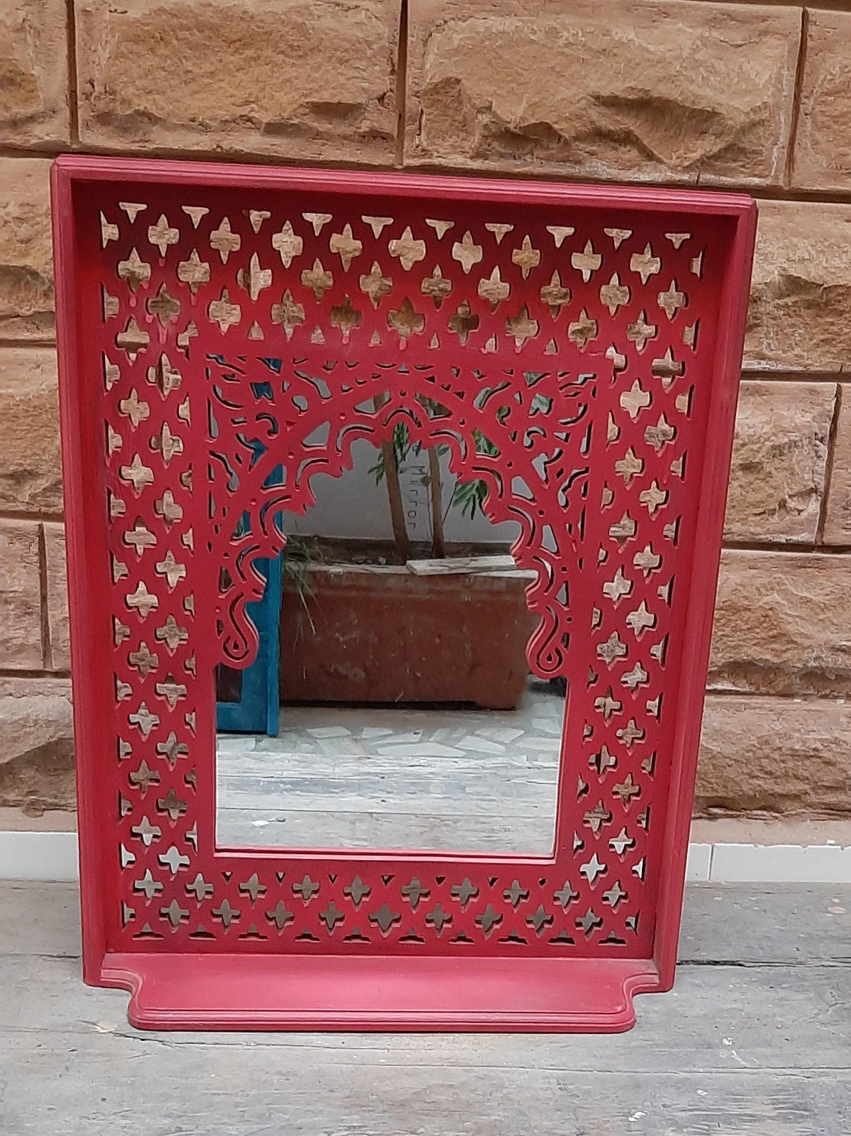 Handcrafted Pink Wooden Mirror Frame: Traditional Jharokha Wall Decor разноцветный
