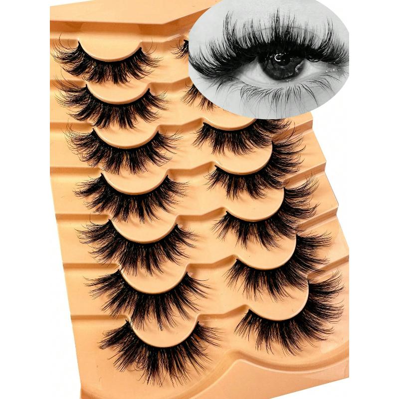 7 Pairs Lashes Faux 3D Fluffy Mink Eyelashes Cat Eye Eyelashes Natural False Eyelashes Volumized Eyelash Extension Makeup Tools Fake Lashes