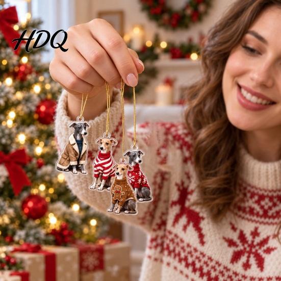 Dog Lover Christmas Gifts Greyhound Advent Calendar 24 Days Countdown 2D Acrylic Hanging Ornaments Flat for Holiday Tree Decoration Pendants