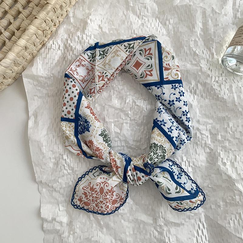 

Headscarf summer women s pastoral art small floral versatile decorative small scarf silk scarf square scarf high-end hair accessories headgear