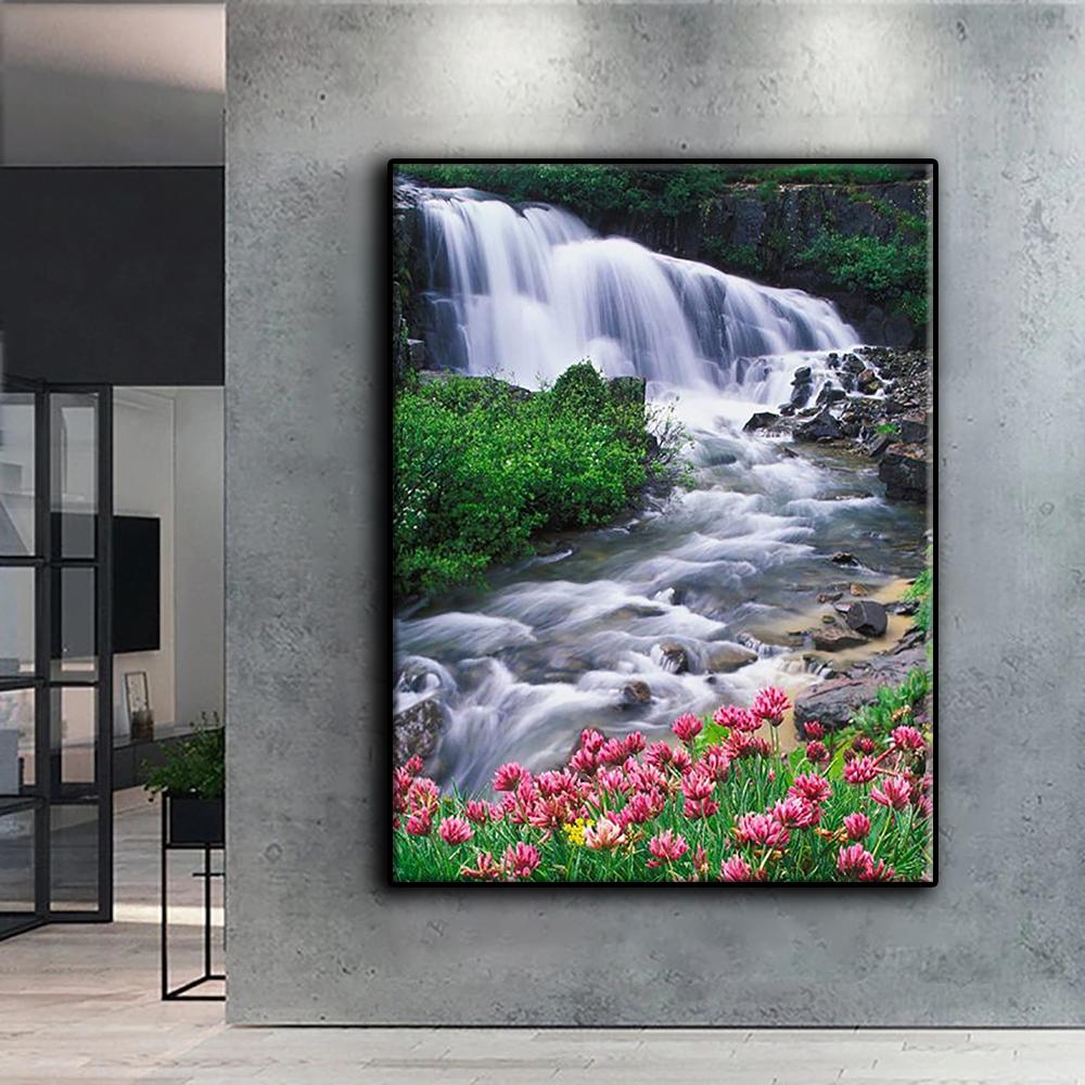 5D DIY Diamond Painting Cross Stitch Scenic Waterfall  Diamond Embroidery Mosaic Wall Art Home Decoration