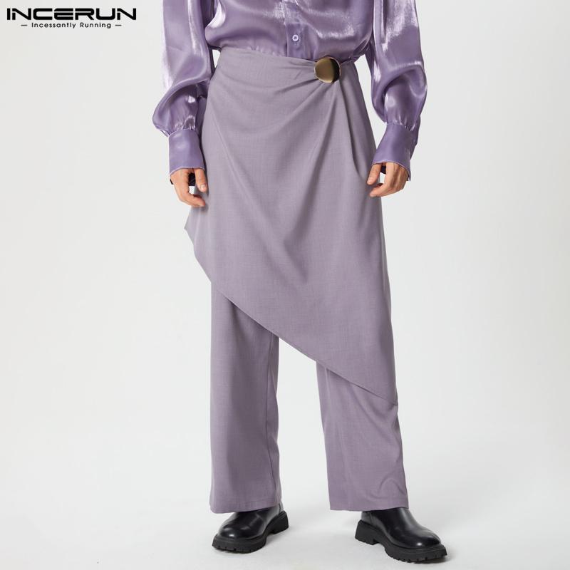 INCERUN Herren Reißverschluss Unregelmäßige Lagen Lässige Lange Gerade Hosen Hose