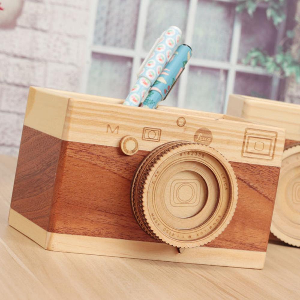 Box Creative Camera Crafts Desk Accessories Wooden Pen Holder Makeup Organizer Pencil Holder