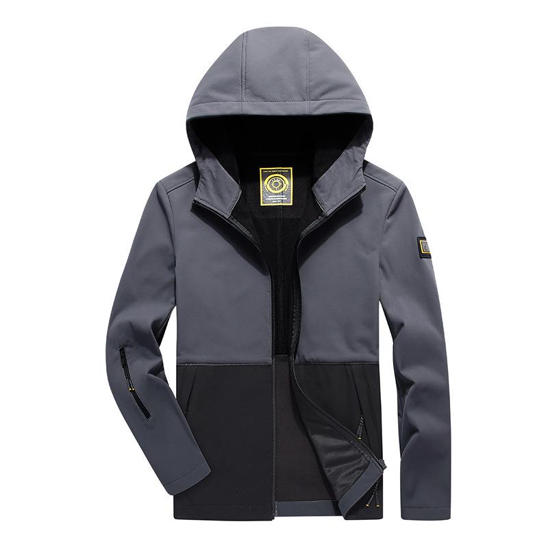 Men's Autumn New Outdoor Casual Hooded Windproof Jacket Top Men's Soft Shell Charge Jacket