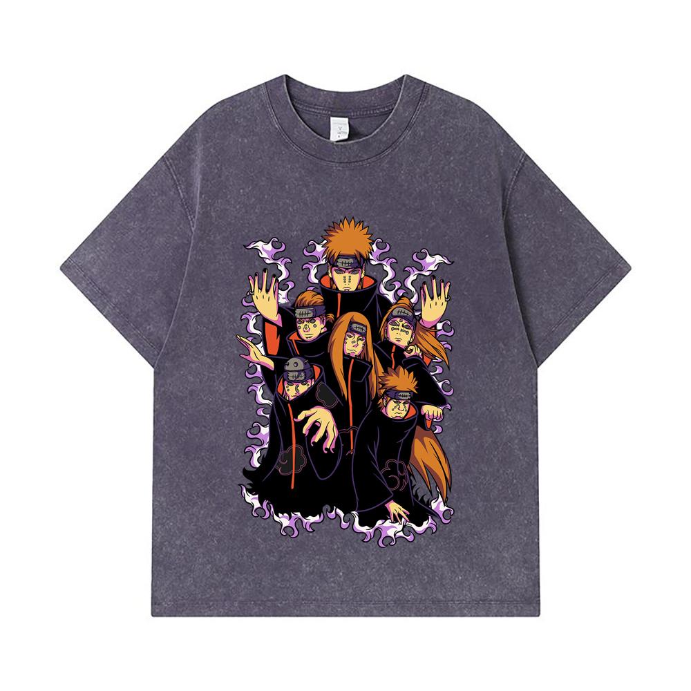 275 GSM Washed T-shirts 100% Cotton Naruto V15 Pain Print Unisex Heavy Cotton T Shirt