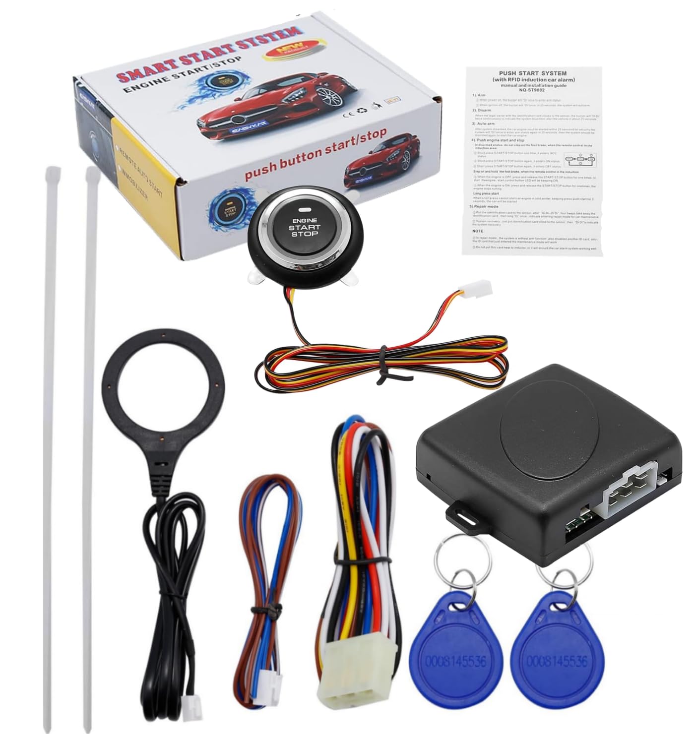 

Push to Start Ignition Kit Smart RFID Push Button Engine Starter Kit, Upgrade Key