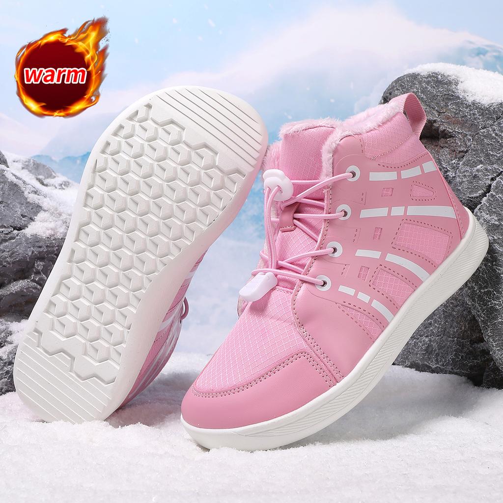 Kinder Schneestiefel mit breiter Zehenpartie, Plüsch-Baumwollschuhe, Jungen Mädchen High-Top Stiefel, Winter Outdoor Wanderschuhe, Warme Freizeitschuhe