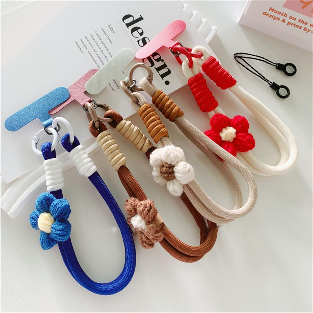3D Braided Flower Phone Lanyard Keychain For iPhone 17 ProMax Girl Anti-Lost Knot Rope Strap Car Diy Accessories Fashion Keyring