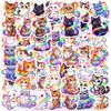 50/100Pcs Gradient Rainbow Cat Cartoon Stickers, Thick Waterproof DIY for Student Stationery Box Diary Pen Holder Desk Scrapbook