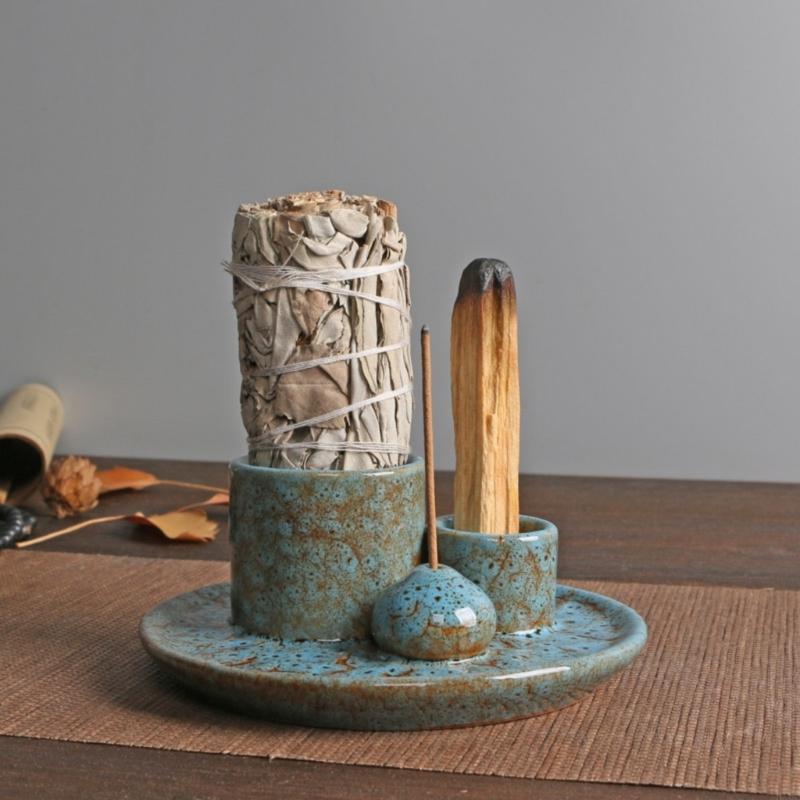 Ceramics Tray with Multifunctional Incenses Burners Accessories Set HX6C