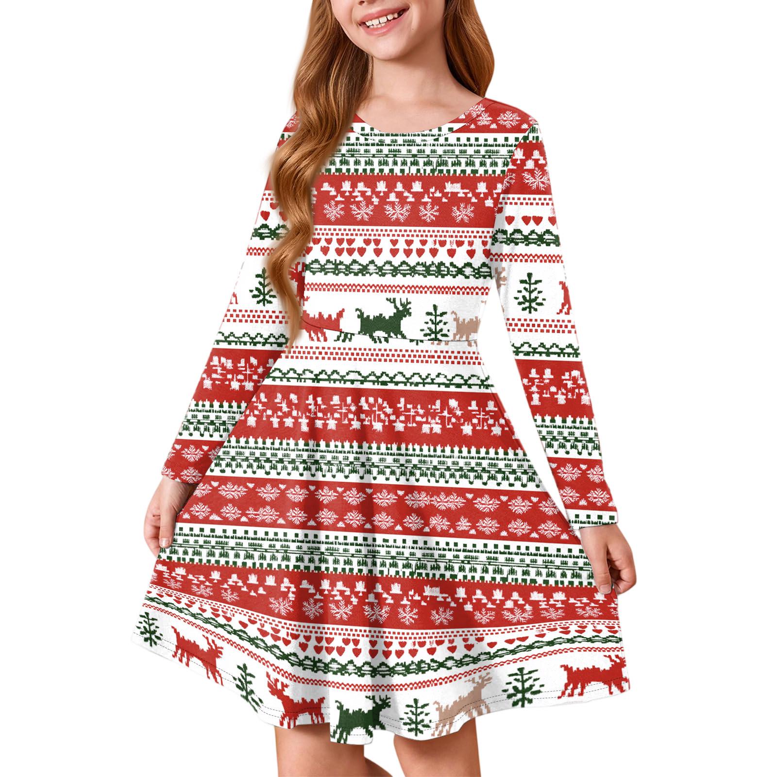

Girls Princess Dress - Long Sleeve A-Line T-Shirt Dress Christmas Day 160