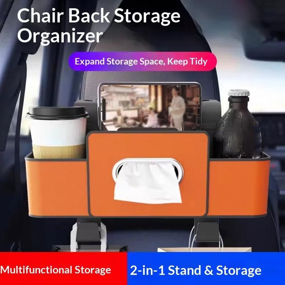 Car Seat Organizer with ABS Box & Tissue Holder. Double Storage for Snacks/Drinks. Easy Install, Durable Resin for All Cars