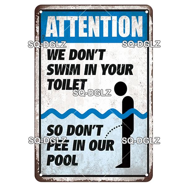SQ-DGLZ Vintage Metallskylt Varning Haj Poolregler Tennskylt Havsbutiksskylt Hembar Väggdekor Klistermärke Dekorationsplatta Affisch