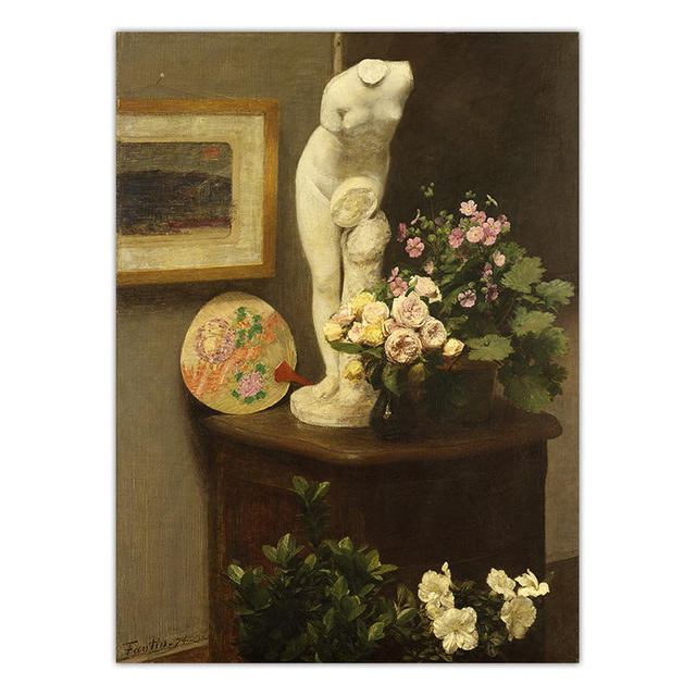 Pictură în ulei pe pânză Floare Vinatge Artă de perete Decor pentru casă Print Pânză Imagini de perete Poster Fantin-Latour Flori Francez Fără ramă