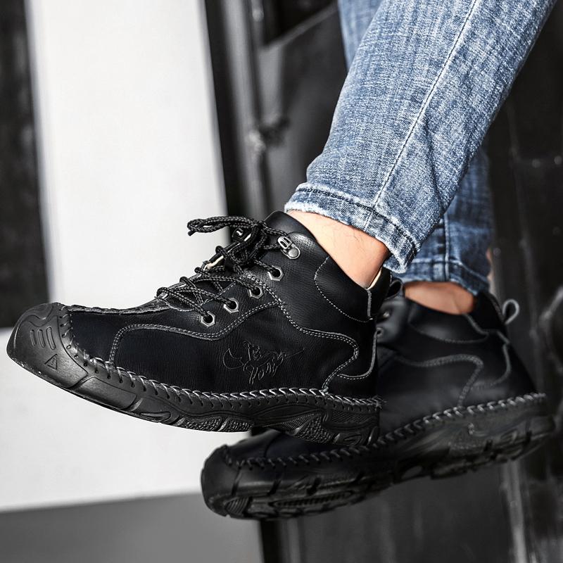 Brown Handmade Leather Men Boots Outdoor Design Sneakers Man Breathable Casual Leather Shoes Men Ankle Boots Fall Plus Size 48