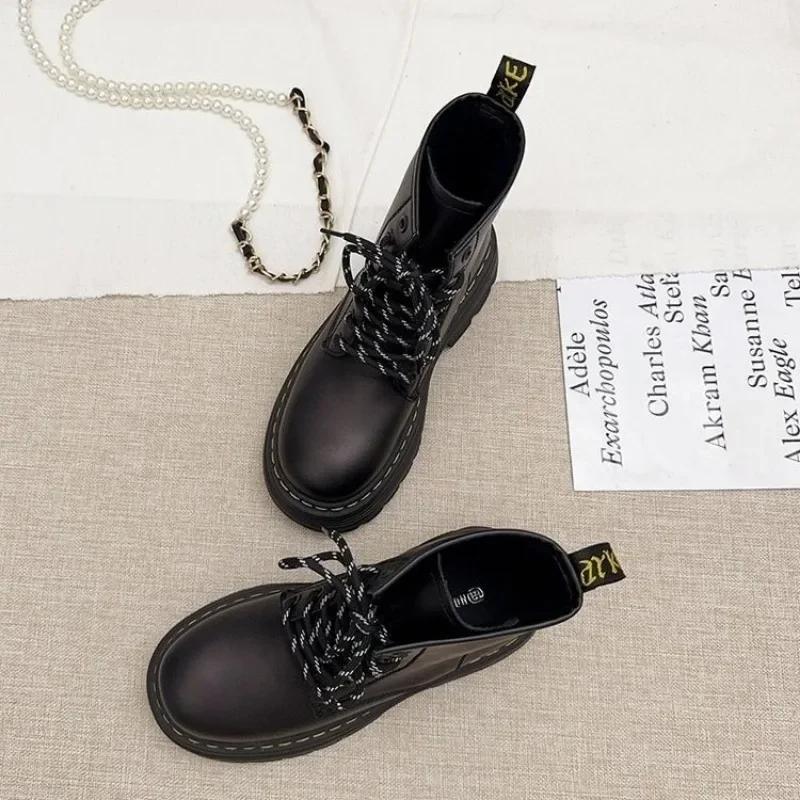 Fashion 2024 Shoes for Women Lace Up Women's Boots Spring Autumn Round Toe Solid Short Barrel Chunky Heels Fashion Boots Zapatos Mujer