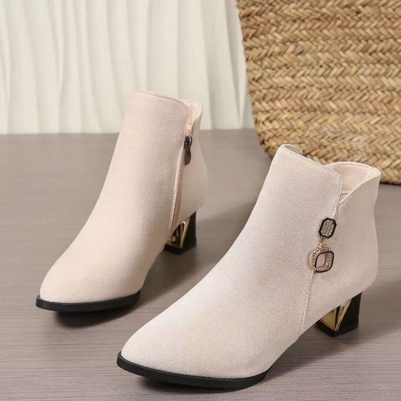 

Autumn and winter new fashion boots women s suede boots versatile velvet red high-heeled matte fashion boots 35