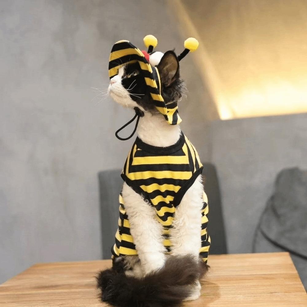 Breathable Bee Themed Cat Outfit Set Lightweight Cat Anti Shedding Vest Pet Bee Costume Daily Wear