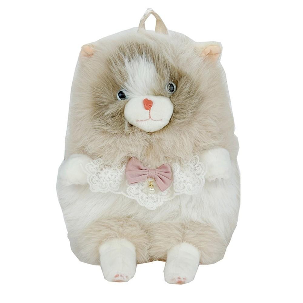 Large Capacity Cat Backpack Soft Fluffy Shoulder Bag Cartoon Plush Rucksack  For Women