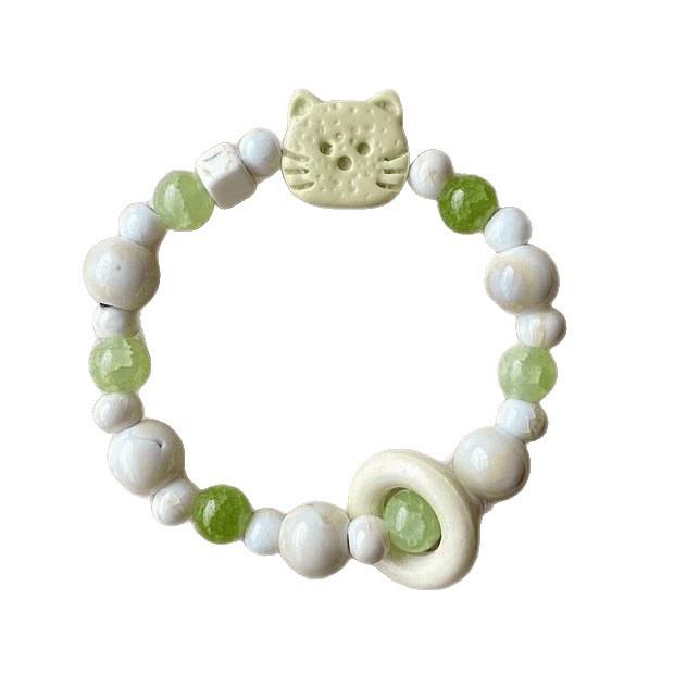 New Arrival: Ceramic Biscuit Kitten Beaded Bracelet - Versatile and Fresh