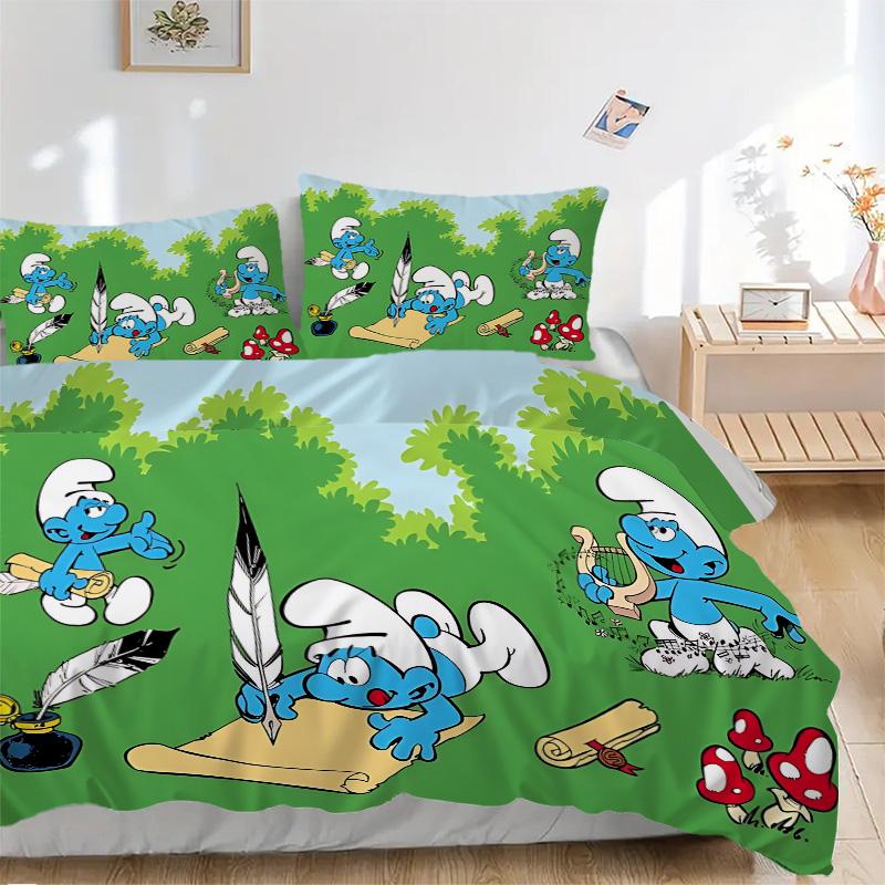 Smurfs Forest Print 3Pcs Bedding Setduvet Cover With 2 Bedropillowcase Home Birthday Gift