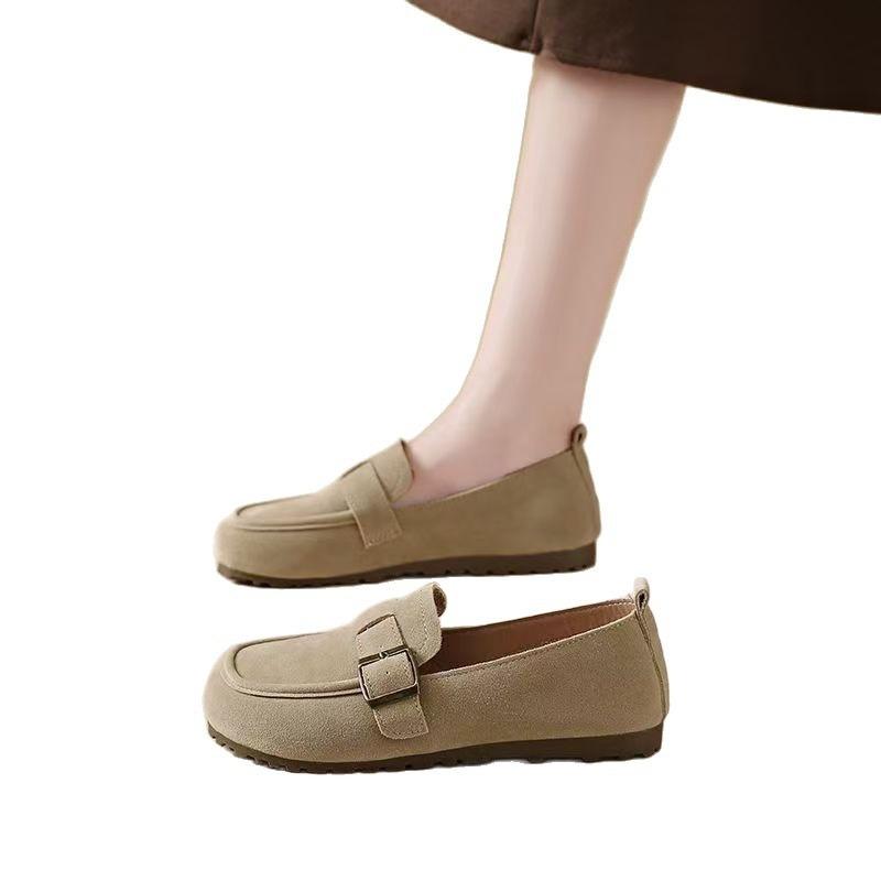 Retro Matte Women's Autumn New One-pedal Soft Leather Soft-soled Doudou Shoes Flat Casual Single Shoes