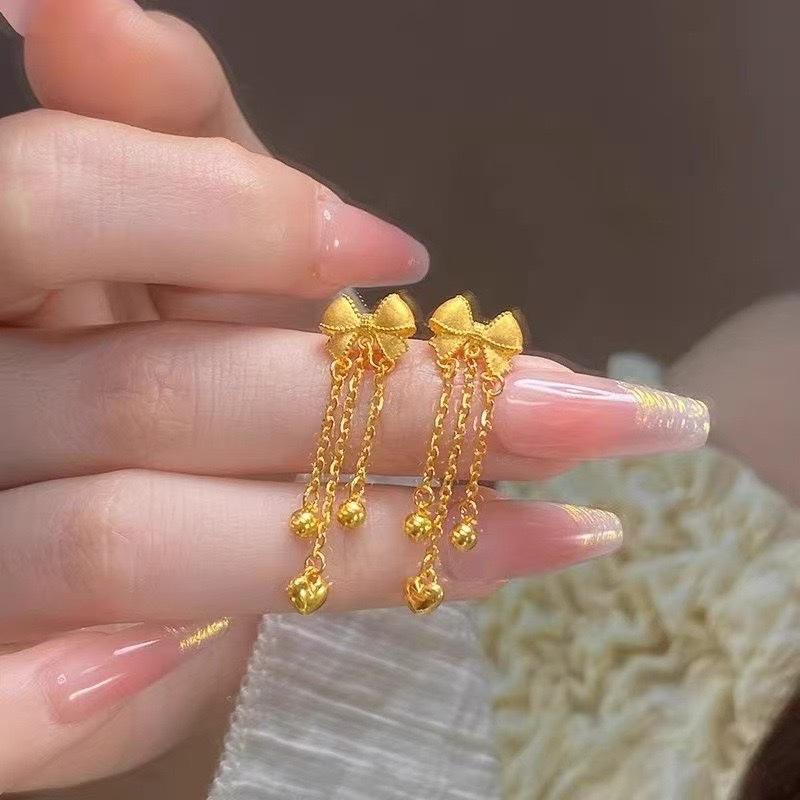 

Gold-Toned Ancient Style Bow Tassel Earrings for Women - Runaway Princess Collection, Luxurious Non-Fading Design