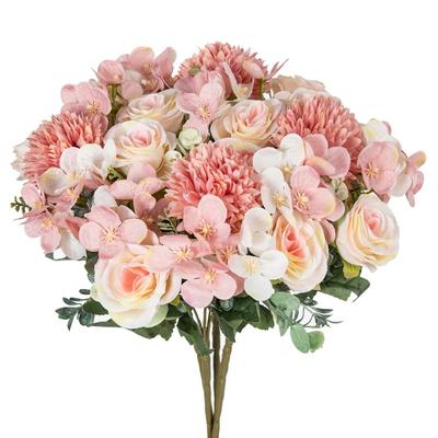 Künstliche Blumen 6 Köpfe Rosen Chrysantheme Seidenstrauß Hochzeitsbogen Fesival Heimdekoration Fotografie-Requisiten Heimvase