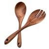 2Pcs Wooden Spoon Kitchen Soup Spoon Cooking Serving Spoons Long Handle Salad Spoon Fork for Mixing Tossing Household Tableware4