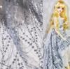Lace Fabric with Gold Sequins and Mesh Bronzing Wave Fringes Sew Stage Clothes Evening Wedding Dress Accessories 130CM Wide