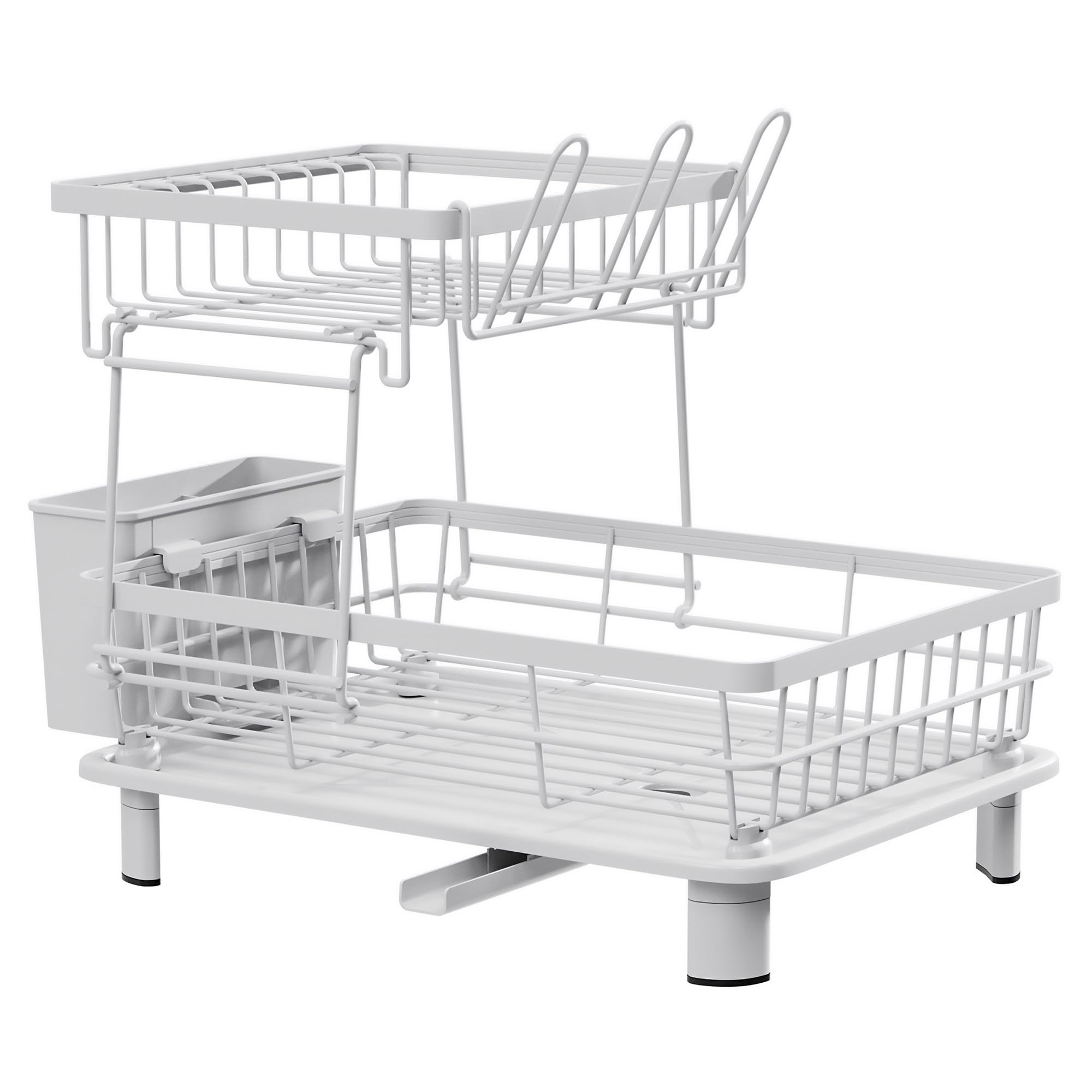 

Поддон для посуды с покрытием и подвижной системой слива для надлежащего слива над раковиной Сушилка для посуды с подставкой для палочек для еды [AP Official] белый