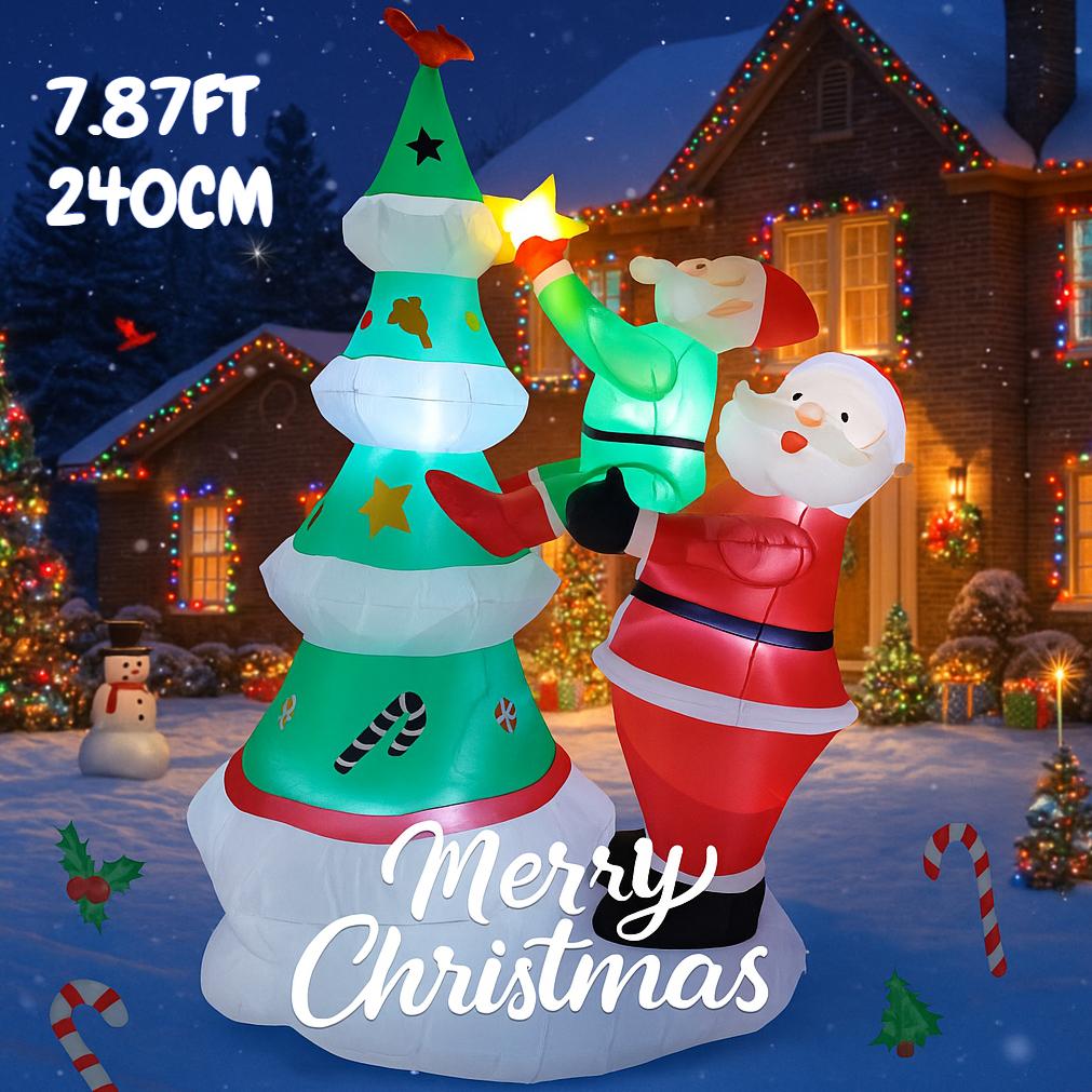 7.87FT Christmas Inflatable Toys Santa Claus Elf Star Tree Ornament Supplies Home Festive Gift With LED Lit Xmas Yard Decoration