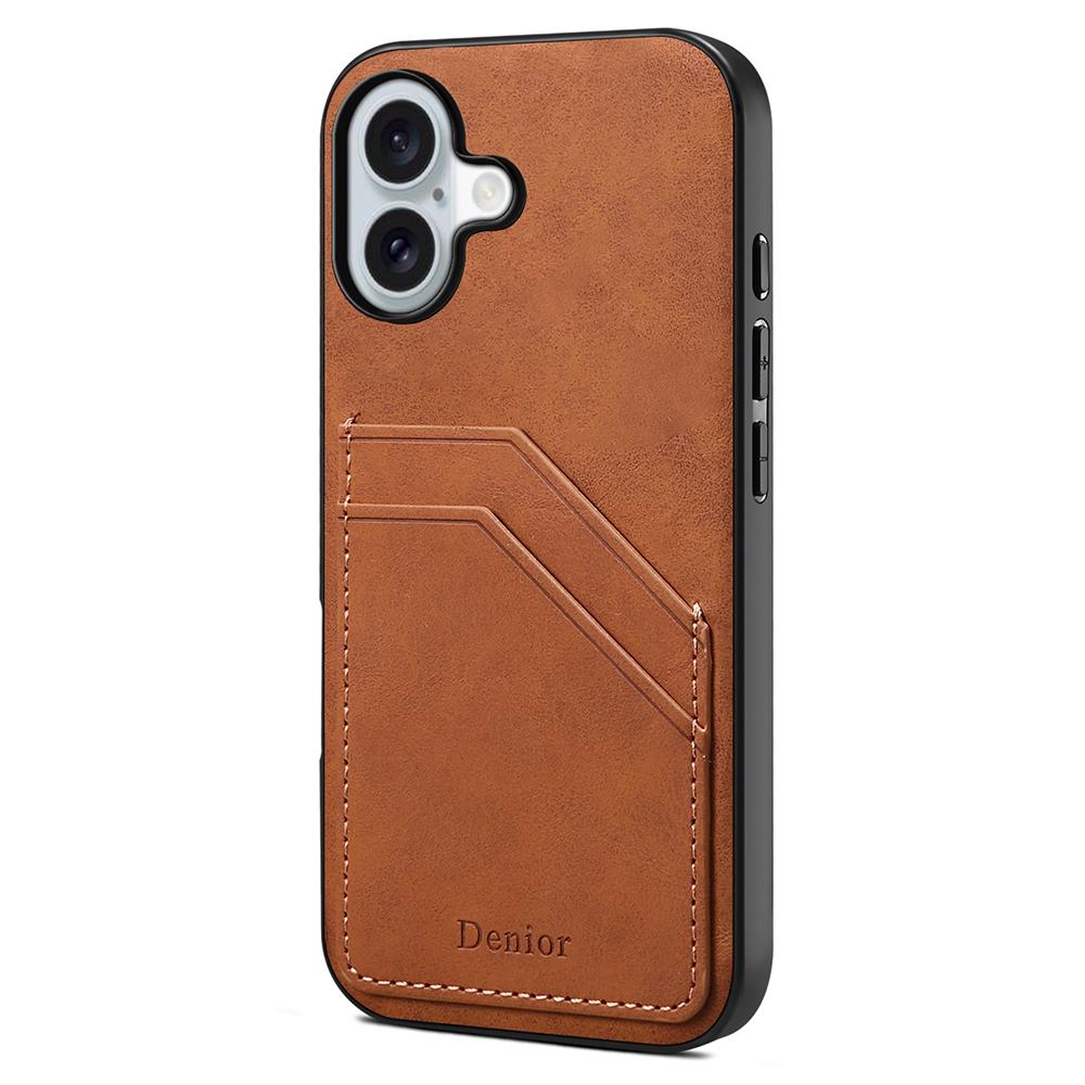 DENIOR For iPhone 17 Case Dual Card Slots PU Leather+TPU+PC Phone Cover