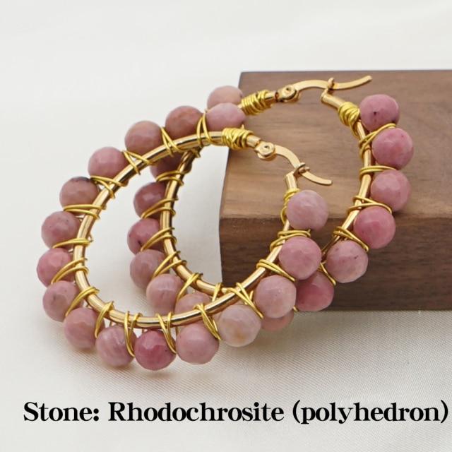 Crystal Earring For Women Boho Jewelry Trendy Natural Stone Pearl Jewellery Bohemian Ear Ring Gold Circle Hoop Earrings