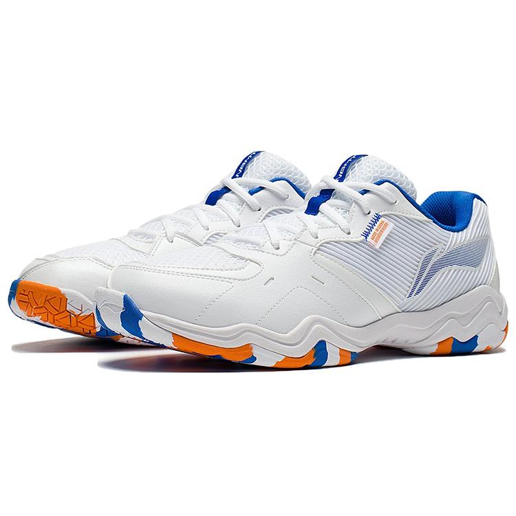 Li Ning 2 Comfortable Cushioning Slip Resistant Abrasion Resistant Low Top Badminton Shoes Unisex White Blue AYTS016-6