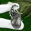 Sterling Silver Päron Silverglans Obsidiansten Spinell Elegant Hängsmycke Smycken