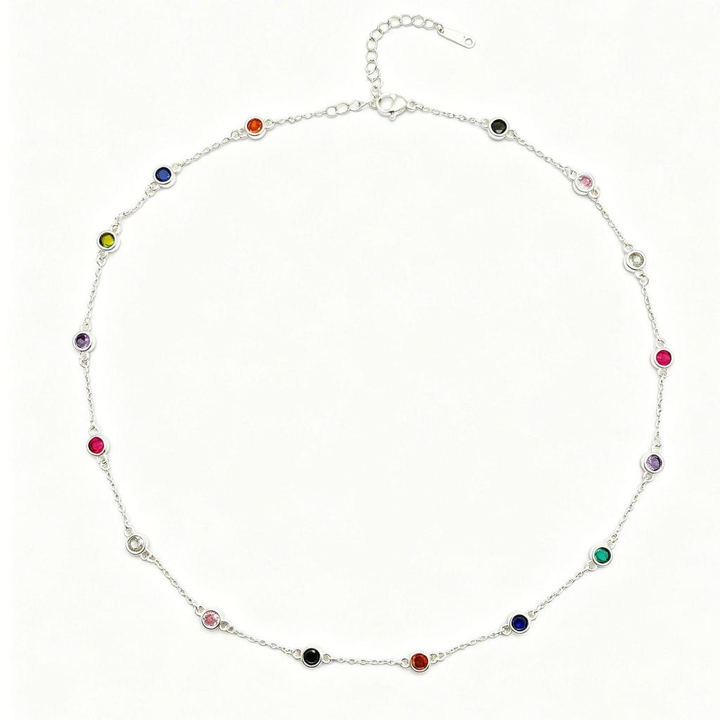 Colorful Round Diamond Rainbow Clavicle Necklace for Women - High-End, Versatile, and Stylish