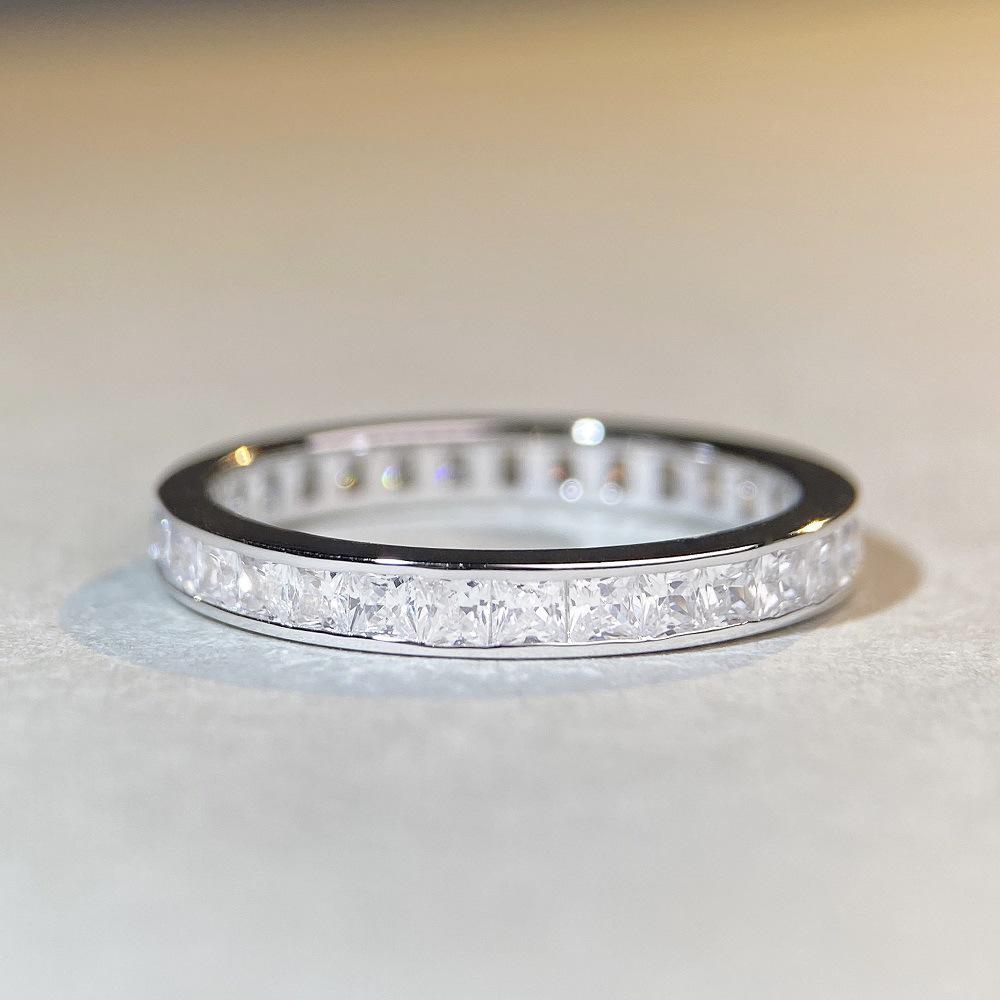 Women's Square Full Circle Zircon Sterling Silver Diamond Index Ring