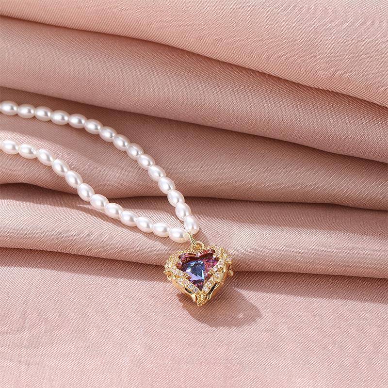 Light Luxury Heart Of The Ocean Pearl Necklace Female Versatile Temperament Slightly Inlaid Love Pendant