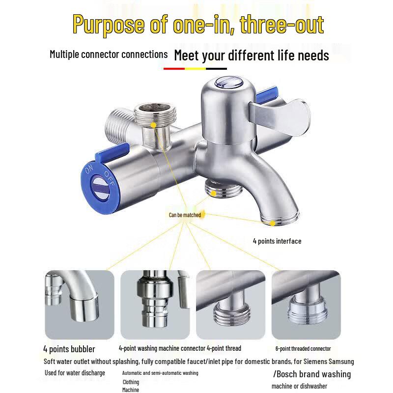 Robinet pour machine à laver Anica Enjoy 3 voies en acier inoxydable