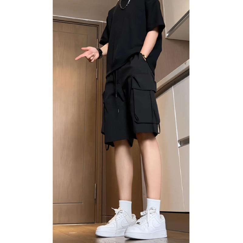 

Ретро-трендовые рабочие шорты для пары на лето, тонкие свободные повседневные быстросохнущие спортивные широкие брюки с пятью точками 5XL чёрный